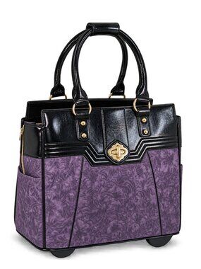 NWT Contessa Purple & Black Floral Rolling Laptop Bag Women’s Wheeled Briefcase